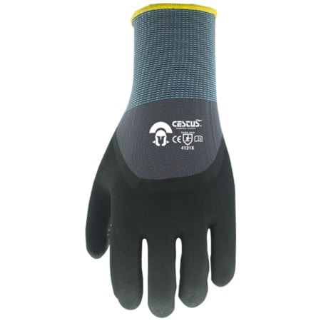 Cestus Nitrile Coated Gloves, Nitrile Foam, Dots, 3/4 Dip Over Knuckles, 4 Abrasion Level, Black, L 1 PR C12-L